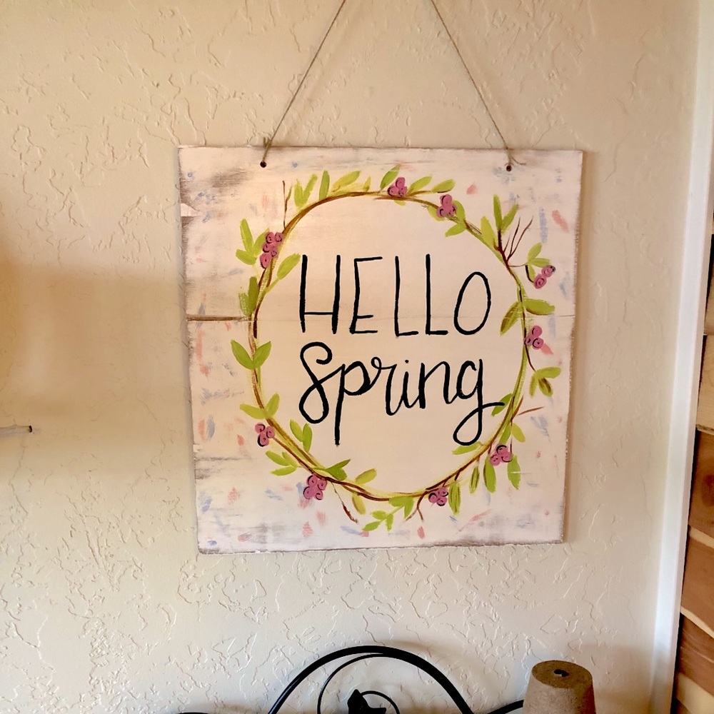 “Hello Spring” Handpainted sign 18X18in
